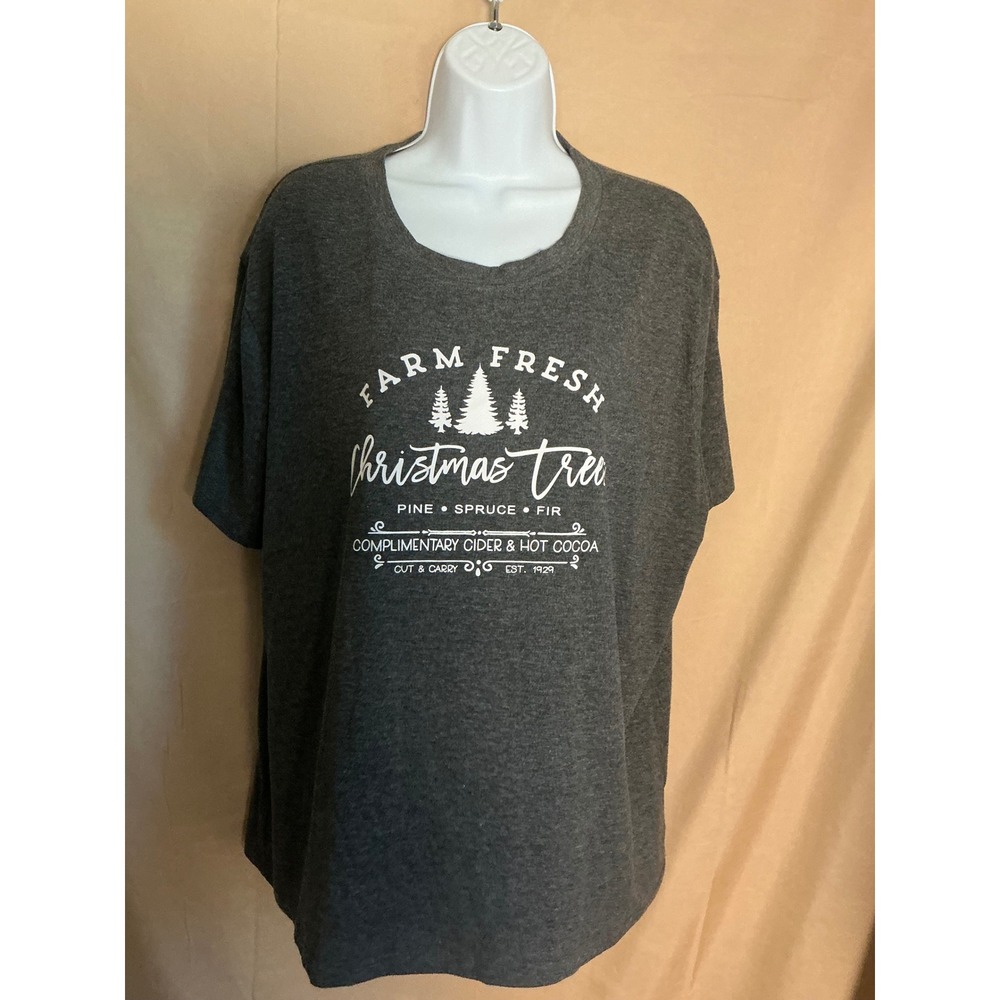 Unbranded Farm Fresh Christmas Trees Graphic T-Shirt Womens 2XL Gray Excellent